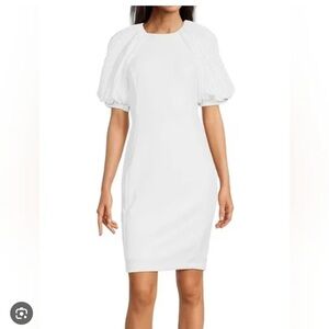 Calvin Klein White Puff Sleeve Dress